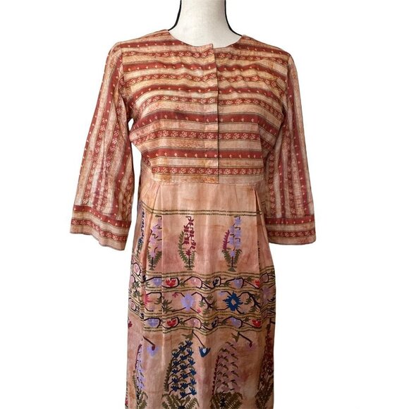 Handcrafted embroidered printed garden tunic kurti kurta midi dress size S/M - Picture 4 of 11